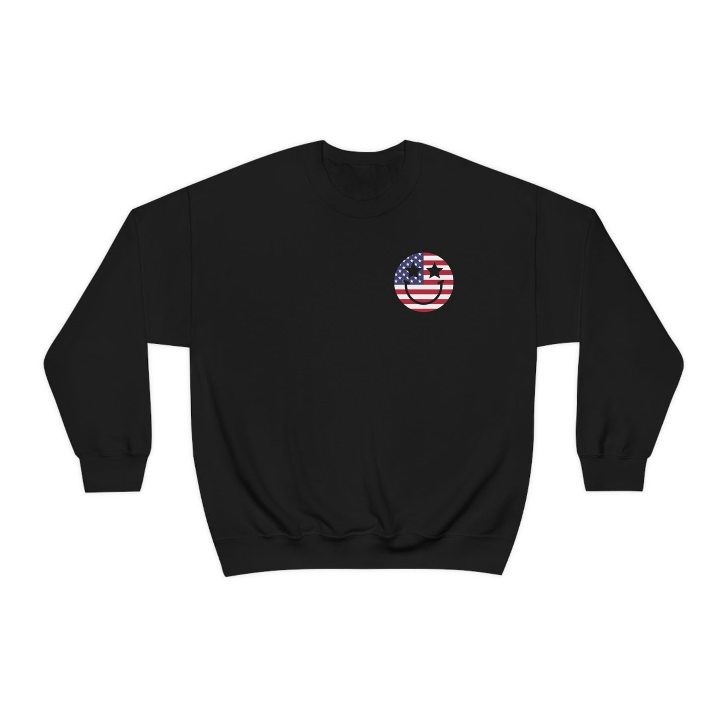 "Land of the Free Because of the Brave with Smiley Face Front" (Front & Back Design) - Unisex Heavy Blend™ Crewneck Sweatshirt
