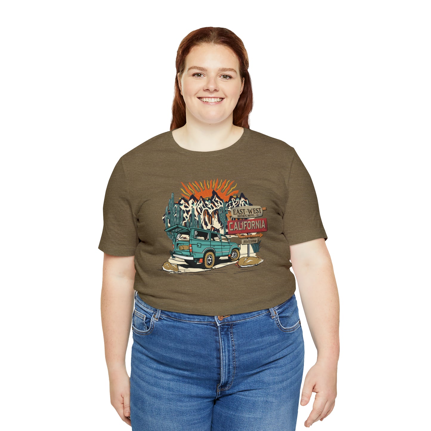 Vintage Mountain Scene with Bronco Unisex Jersey Short Sleeve Tee