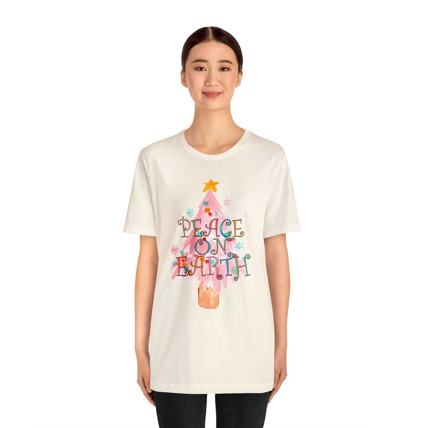 Peace on Earth Christmas/ Holiday Bella Jersey Short Sleeve Tee (Unisex)