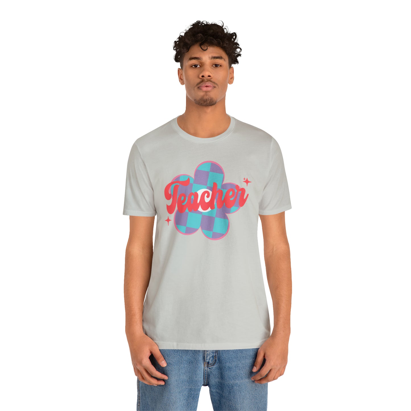 Purple and Blue Plaid Daisey Teacher T-Shirt