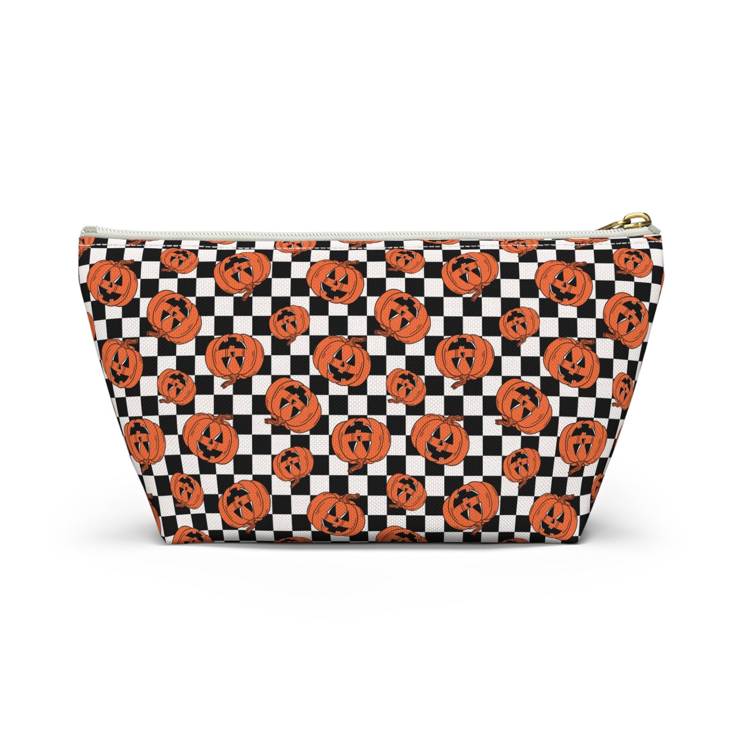 Jack-O-Lantern Pumpkin Checkerboard Halloween Accessory Pouch w T-bottom