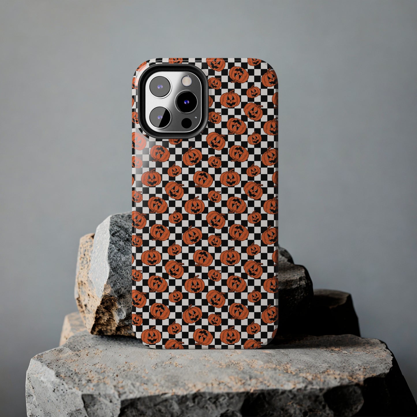 Pumpkin / Jack-O-Lantern Checkerboard Halloween/ Fall Patterned Tough Phone Cases
