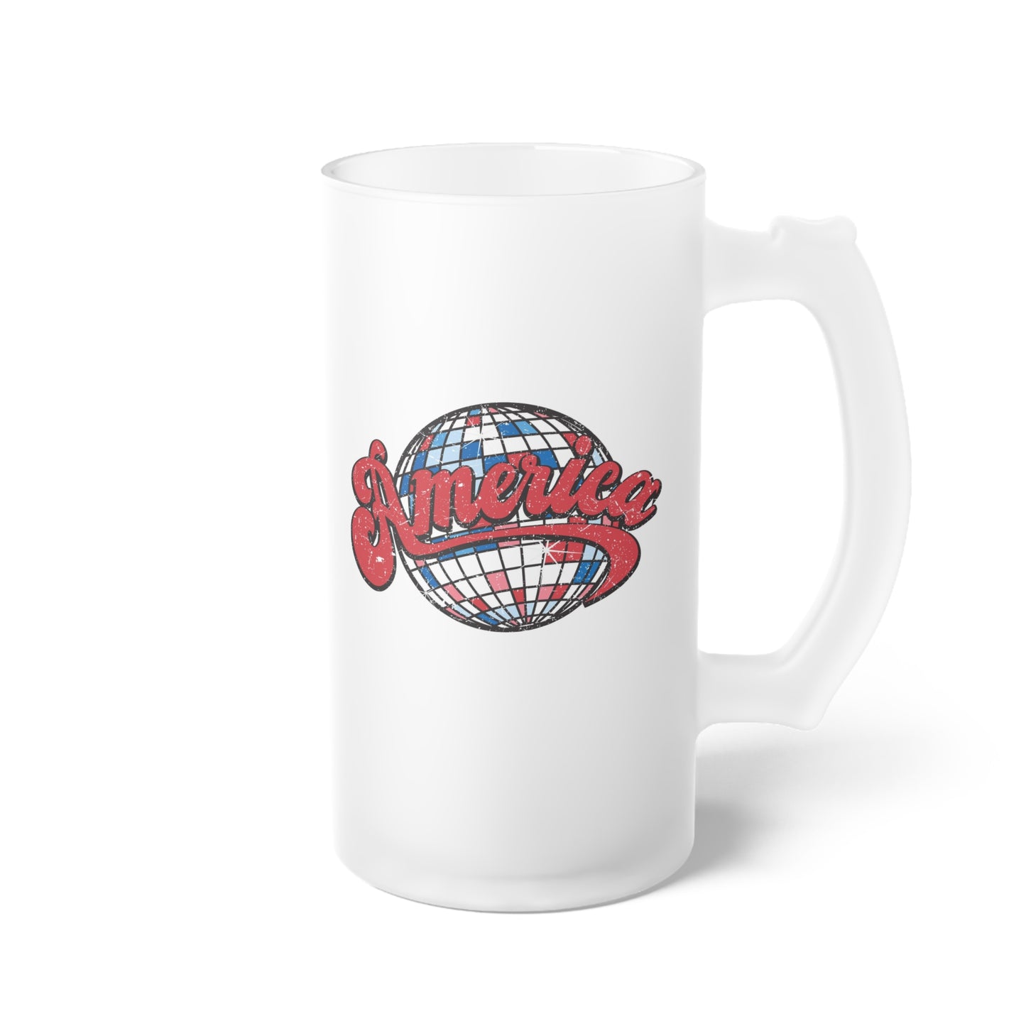 Disco Ball America /United States / USA/ 4th of July Frosted Glass Beer Mug