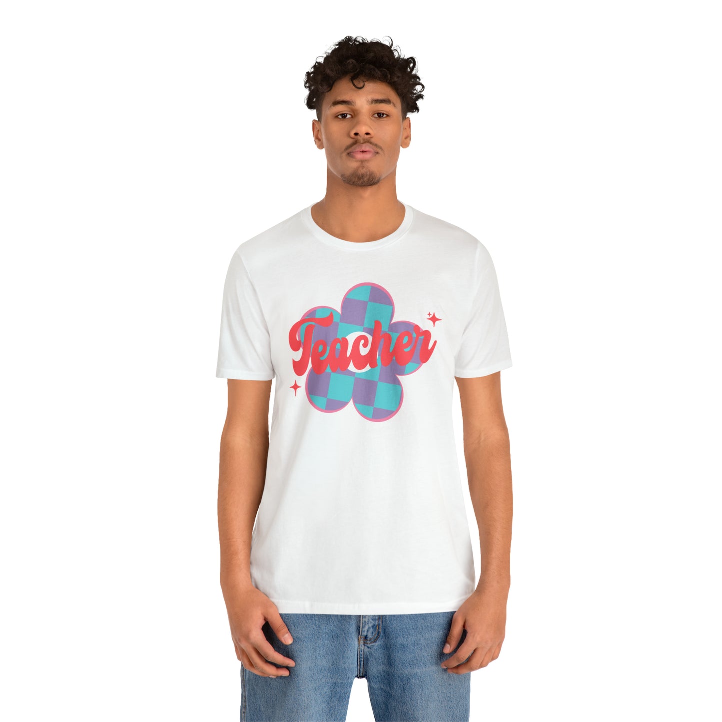 Purple and Blue Plaid Daisey Teacher T-Shirt