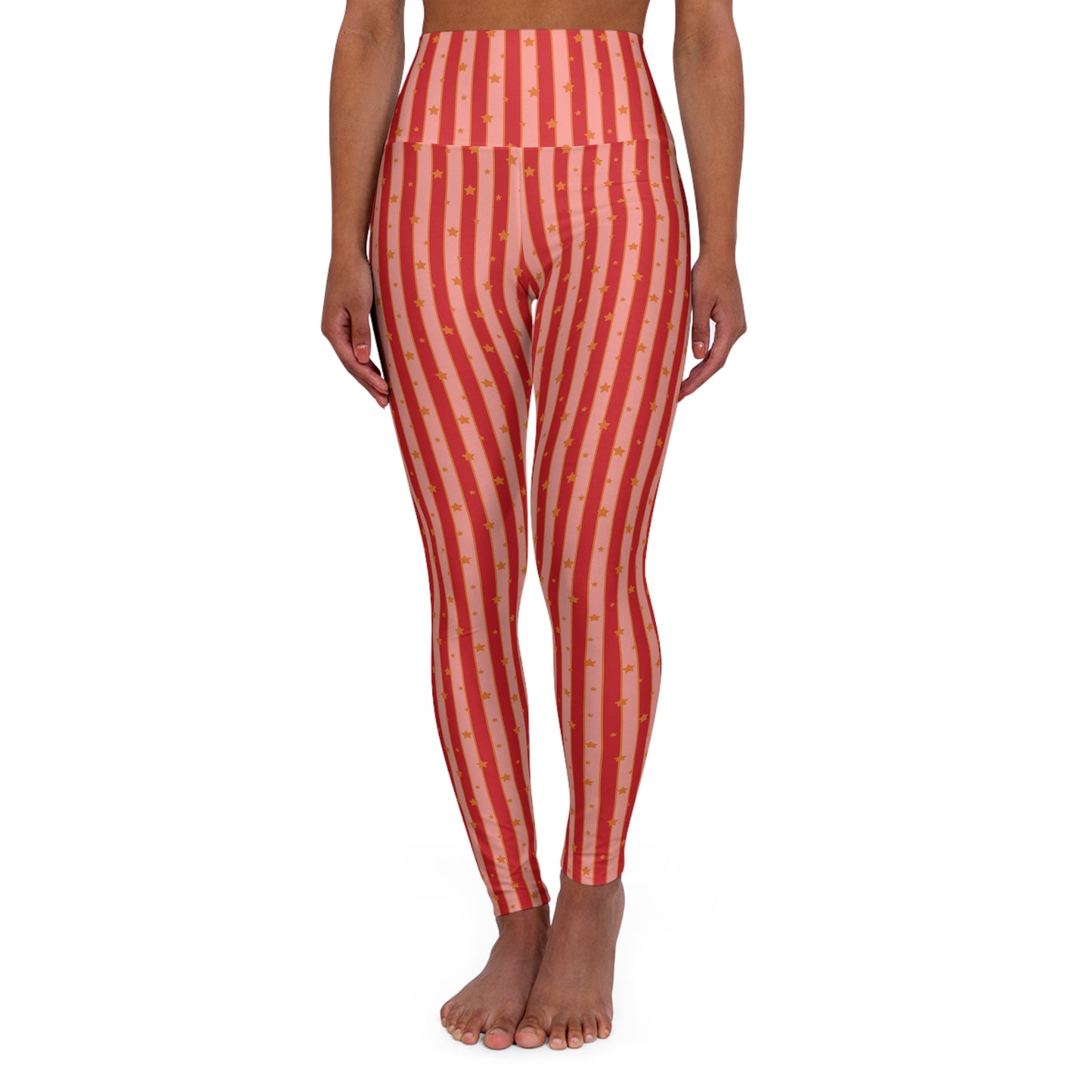 Merry Stripes and Stars Patter Christmas High Waisted White Yoga Leggings