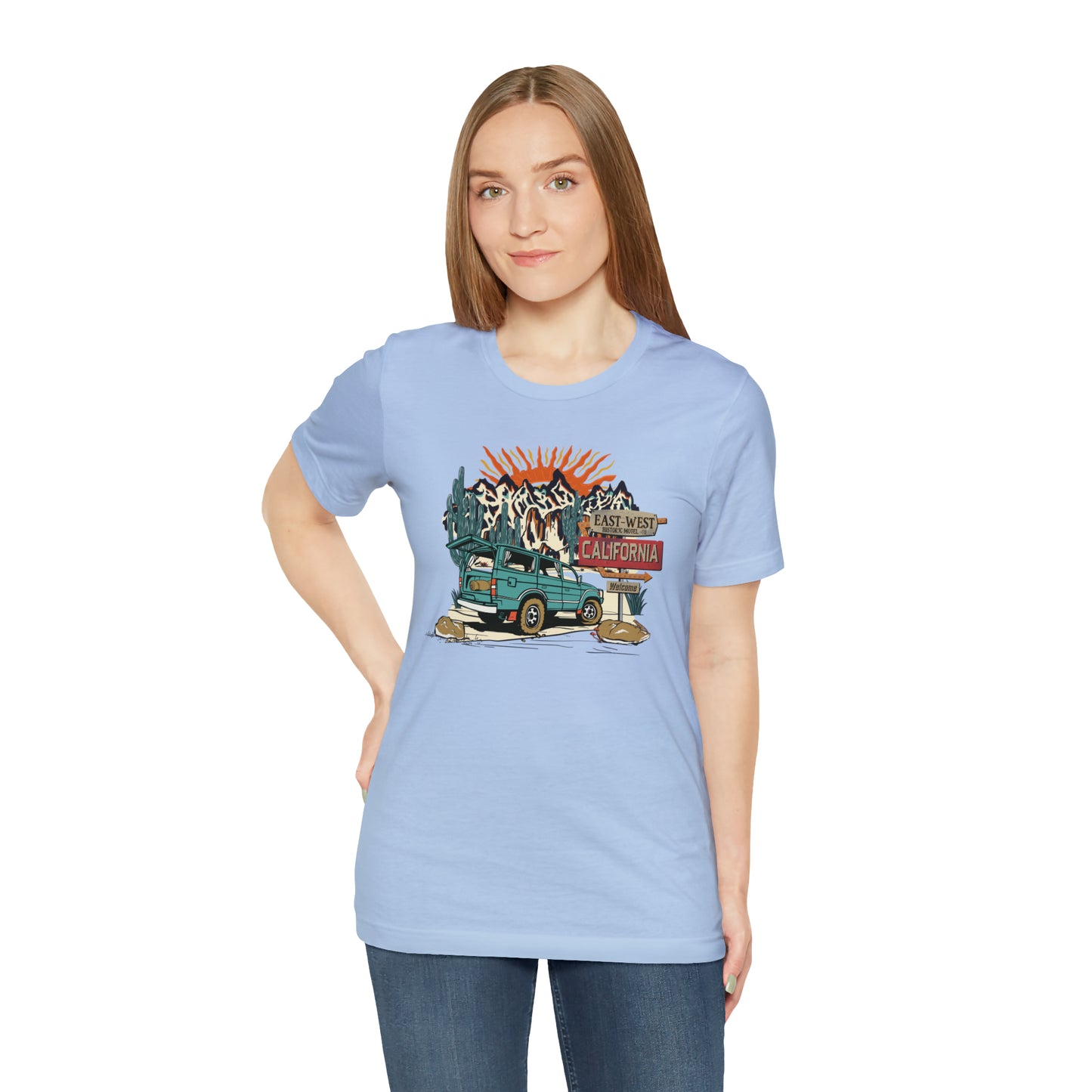 Vintage Mountain Scene with Bronco Unisex Jersey Short Sleeve Tee