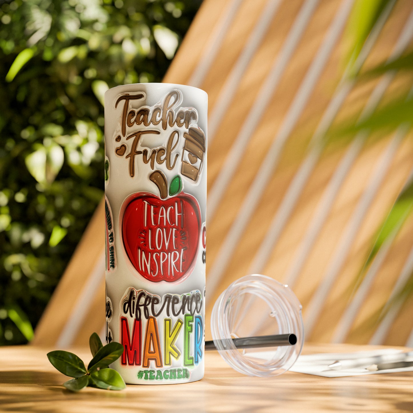 A+ Teacher Quotes Collage Skinny Tumbler with Straw, 20oz