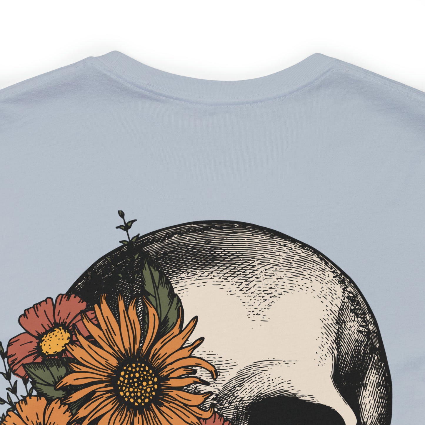 Floral Skeleton Head Front and Back Design T-Shirt