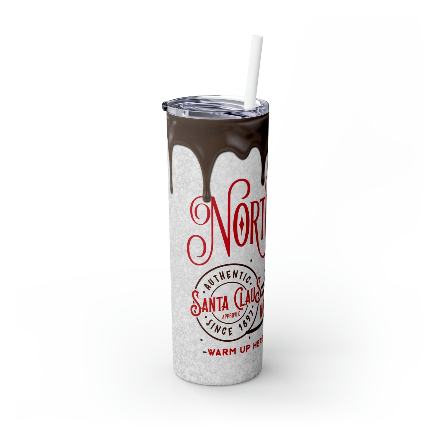 North Pole Santa Claus Hot Chocolate Co. Christmas/ Holiday Skinny Tumbler with Straw, 20oz