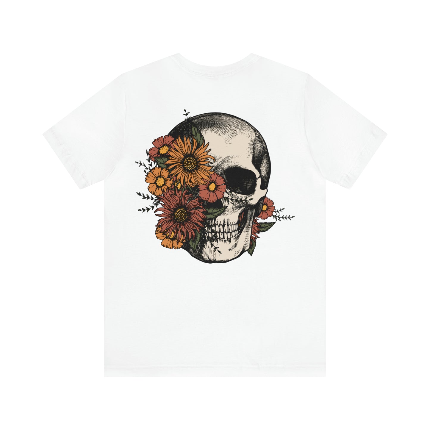 Floral Skeleton Head Front and Back Design T-Shirt