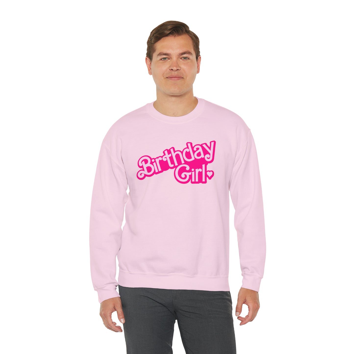 Birthday Girl with Hot Pink Barbie Font Heavy Blend™ Crewneck Sweatshirt