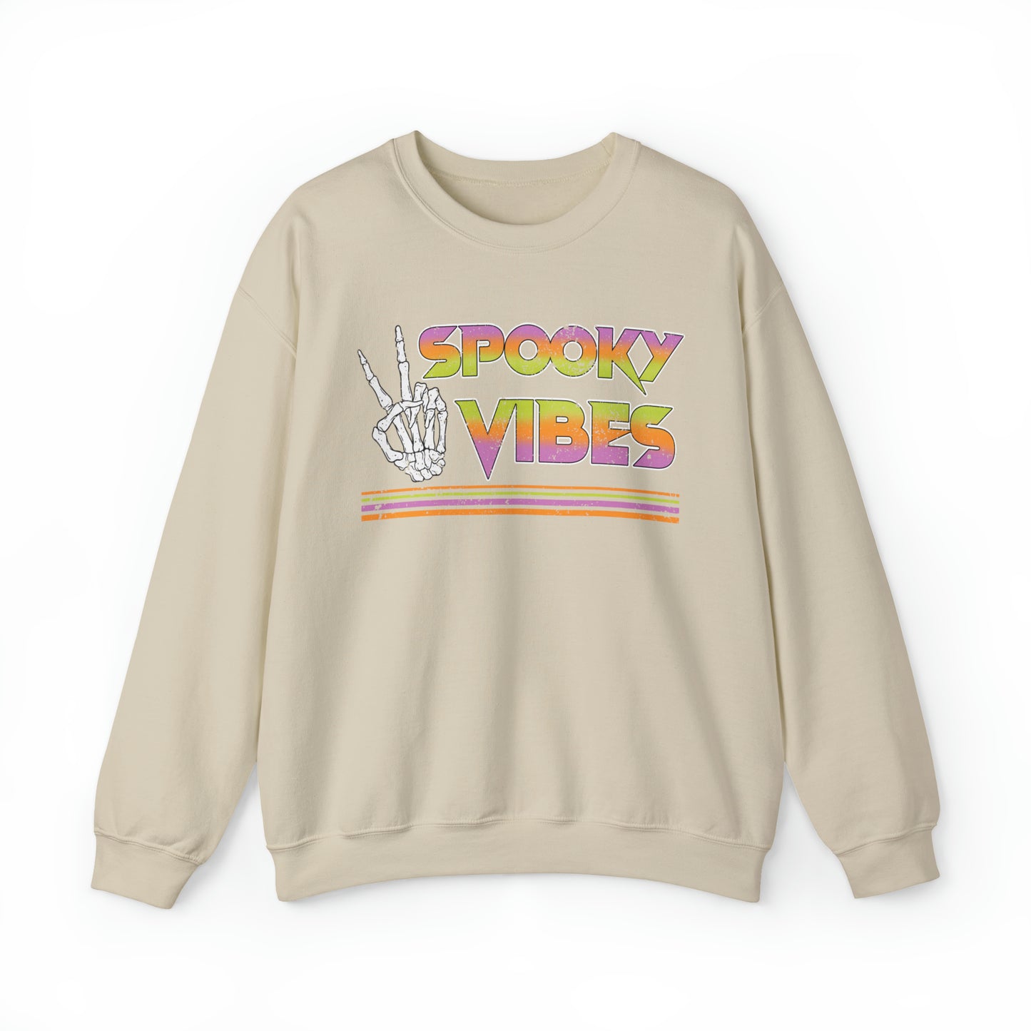 Spooky 80's Vibes Vintage Skeleton Piece Sign Fall Halloween Unisex Heavy Blend™ Crewneck Sweatshirt