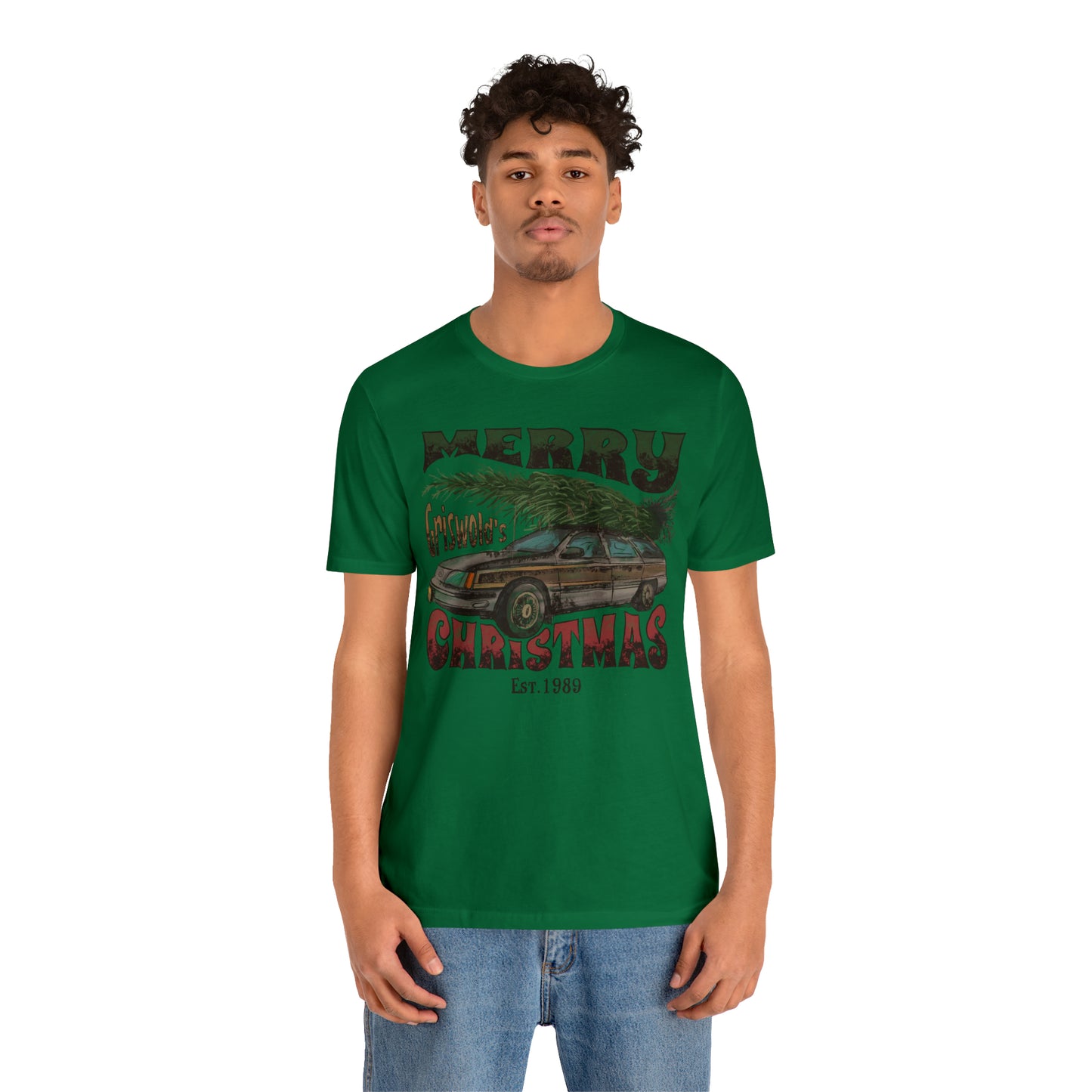 Distressed Griswold's Christmas Tree Station Wagon Holiday Bella Jersey Short Sleeve Tee (Unisex)