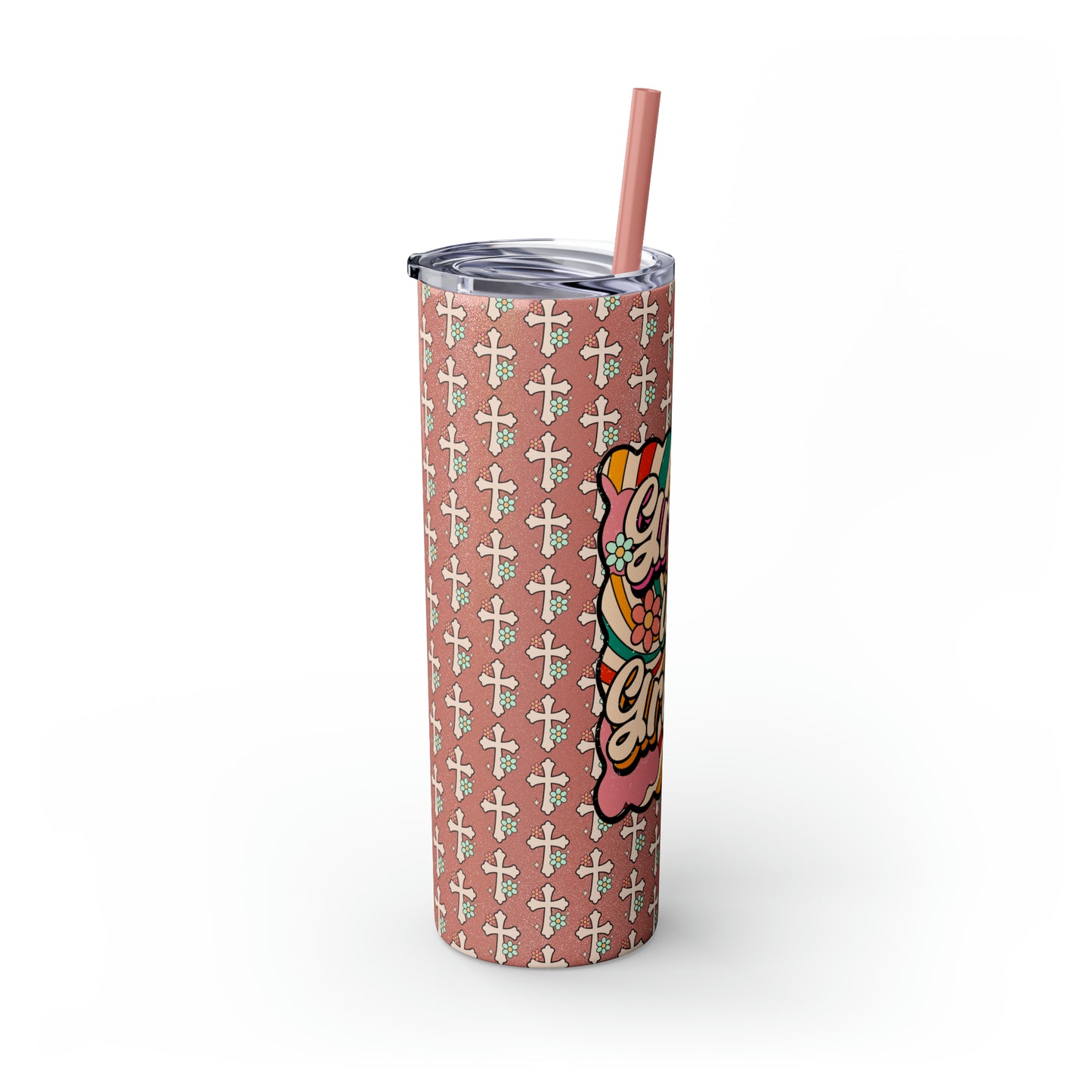 Grow in Grace with Daisy Crosses Christian Skinny Tumbler with Straw, 20oz
