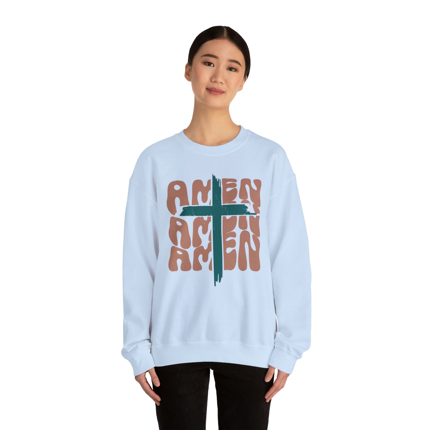 Vintage Amen Amen Amen with Cross Design Boho Color Print Heavy Blend™ Crewneck Sweatshirt