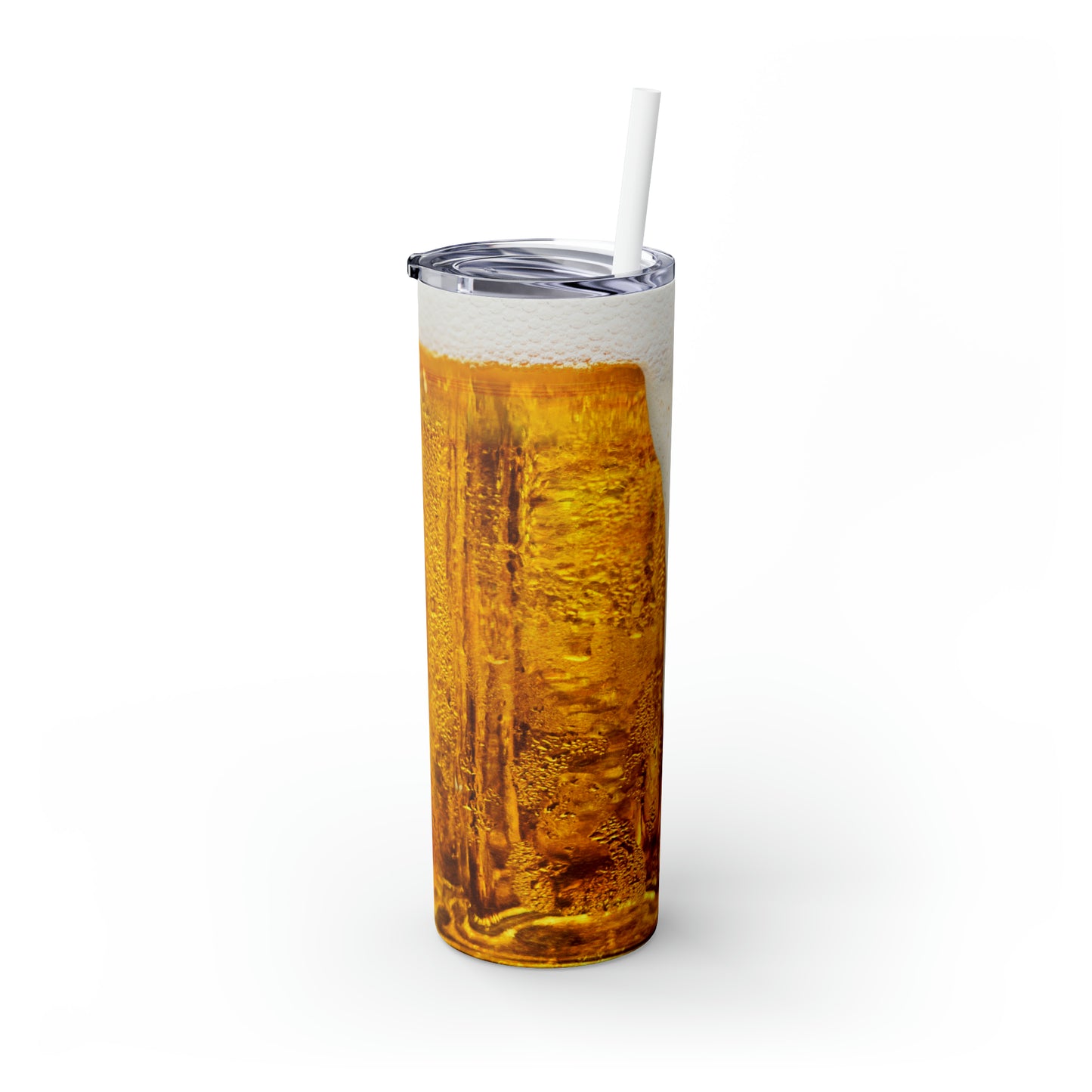 Beer Print with Beer Head Skinny Tumbler with Straw, 20oz