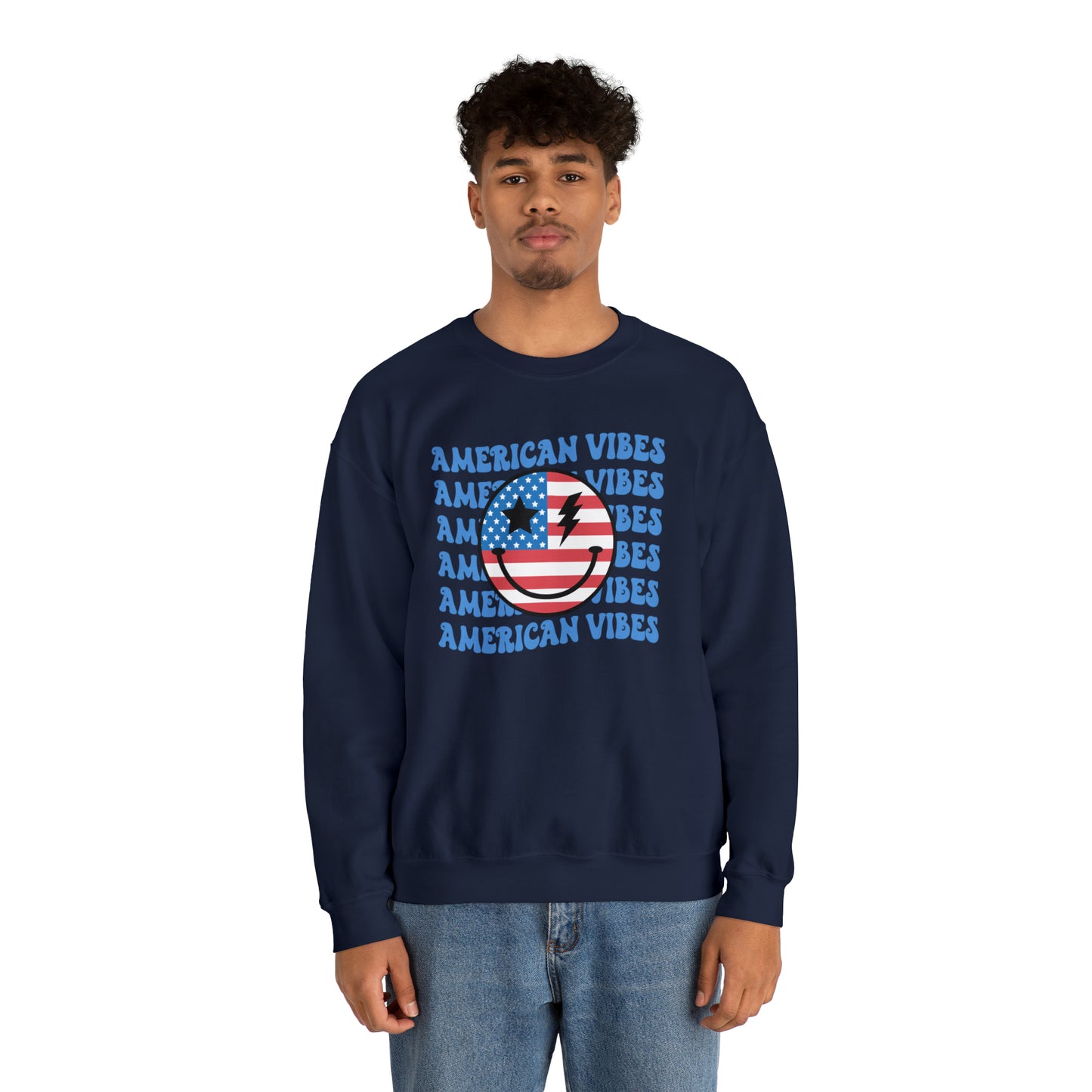 USA American Vibes Flag Smiley Face Heavy Blend™ Crewneck Sweatshirt