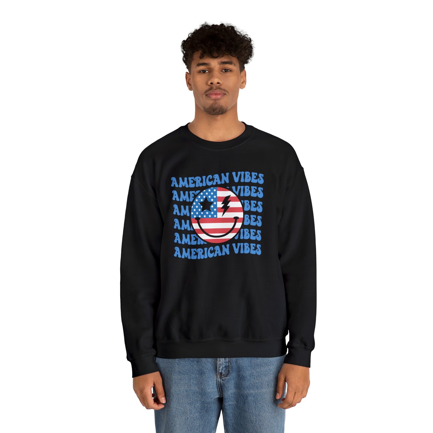 USA American Vibes Flag Smiley Face Heavy Blend™ Crewneck Sweatshirt