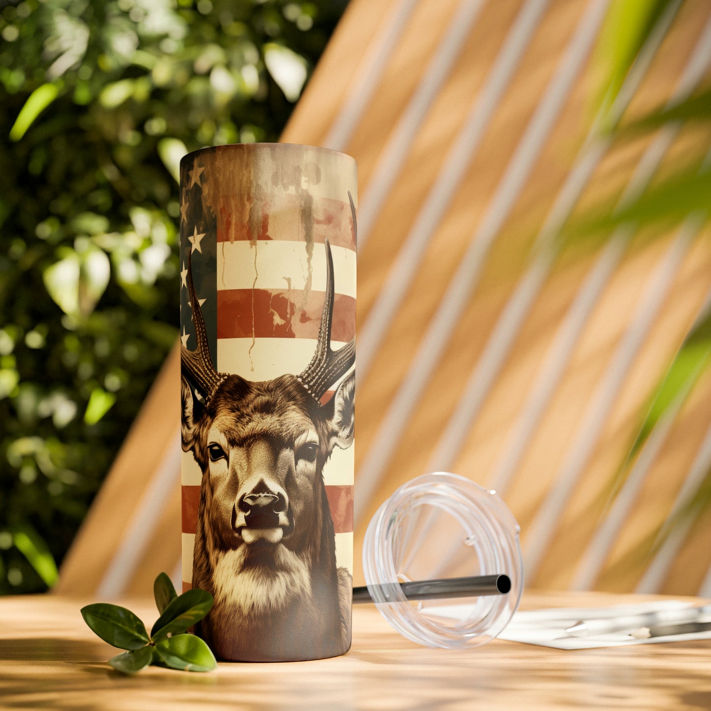 American Deer Hunting Skinny Tumbler with Straw, 20oz