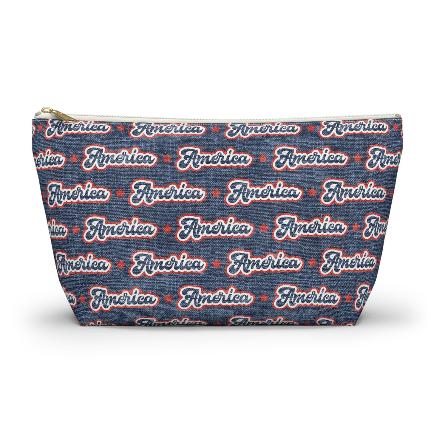 USA Retro American Red and Blue Linen Print Design Accessory Pouch w T-bottom