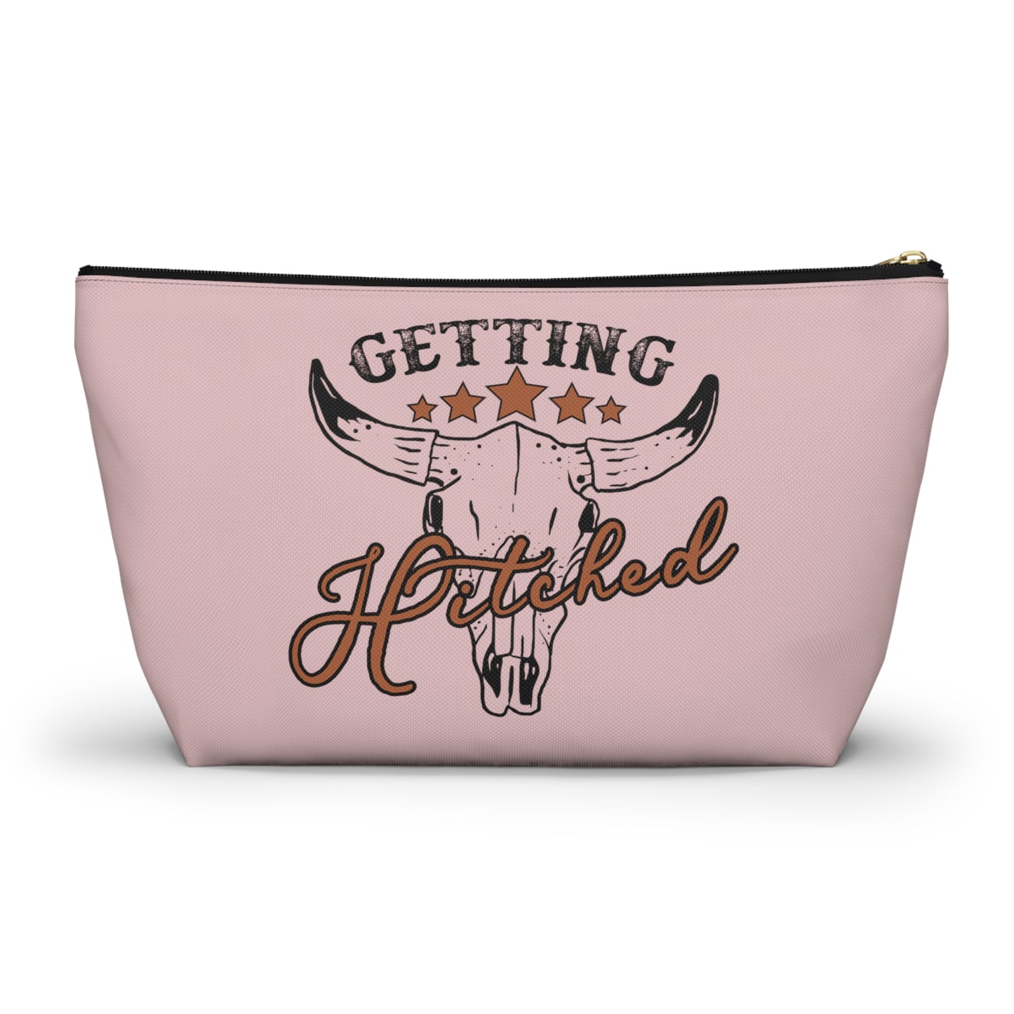 Rustic Country Light Pink Getting Hitched Print Design Accessory Pouch w T-bottom