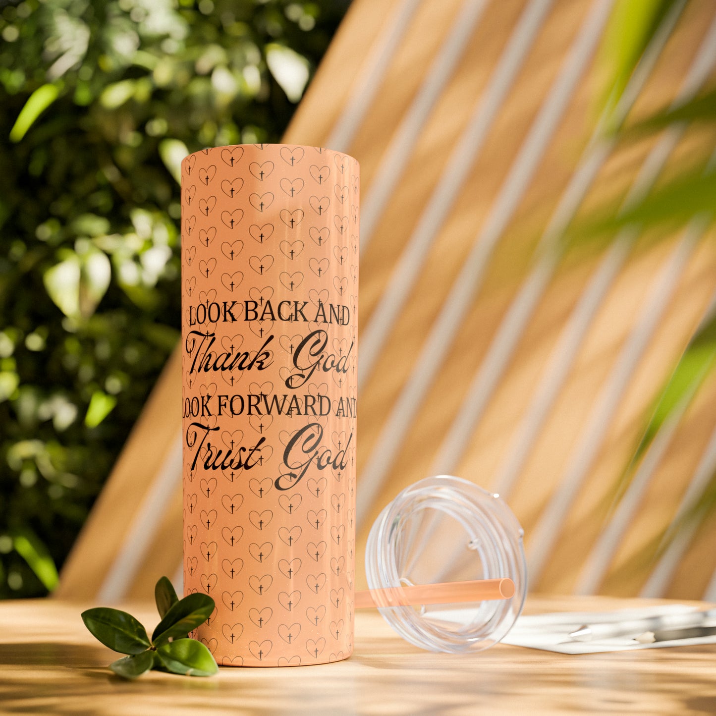 Look Back and Thank God Look Forward and Trust God Christian Skinny Tumbler with Straw, 20oz
