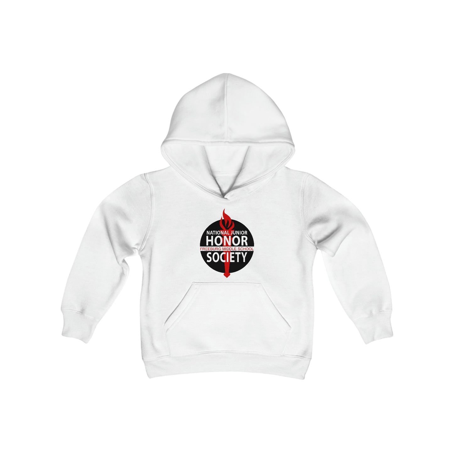 YOUTH - Freeburg Middle School NJHS Torch Red and Black Design Youth Heavy Blend Hooded Sweatshirt