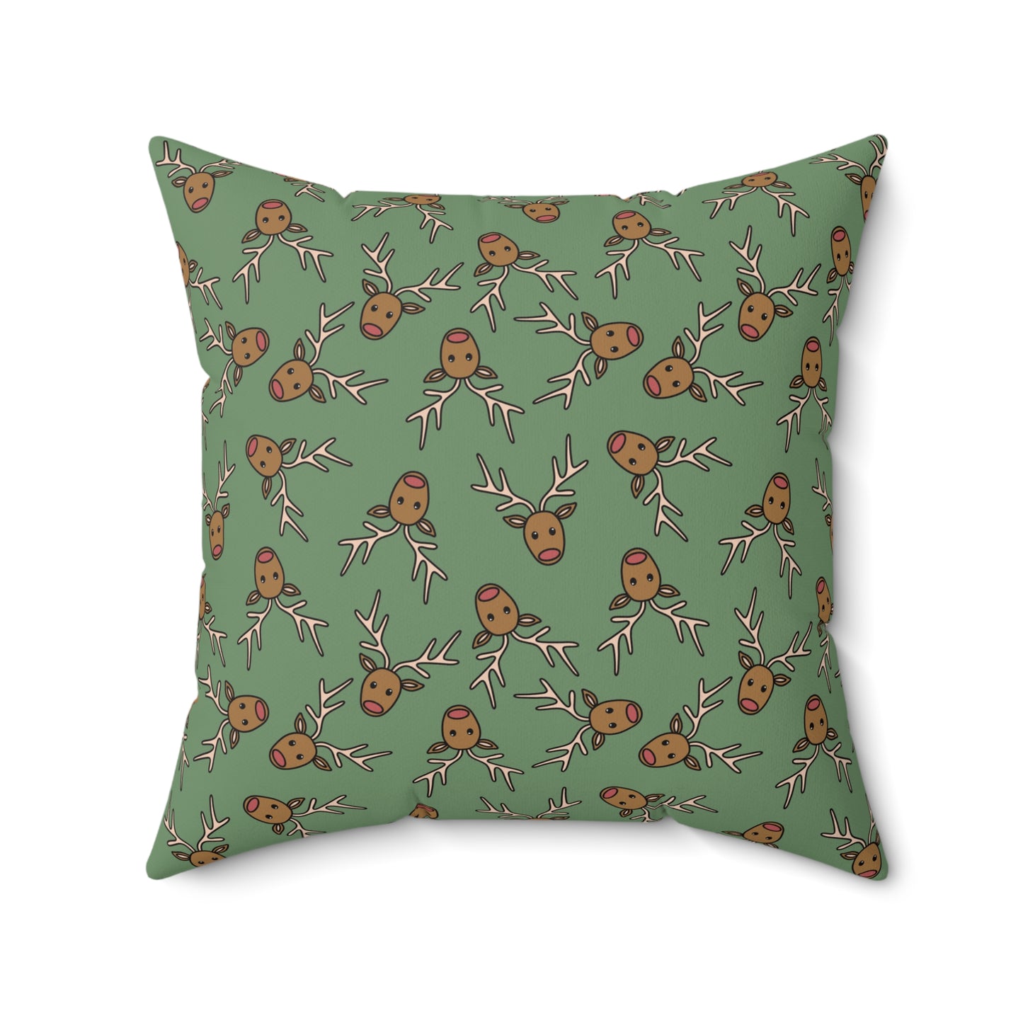 Reindeer Pattern on Sage Green Polyester Square Pillow