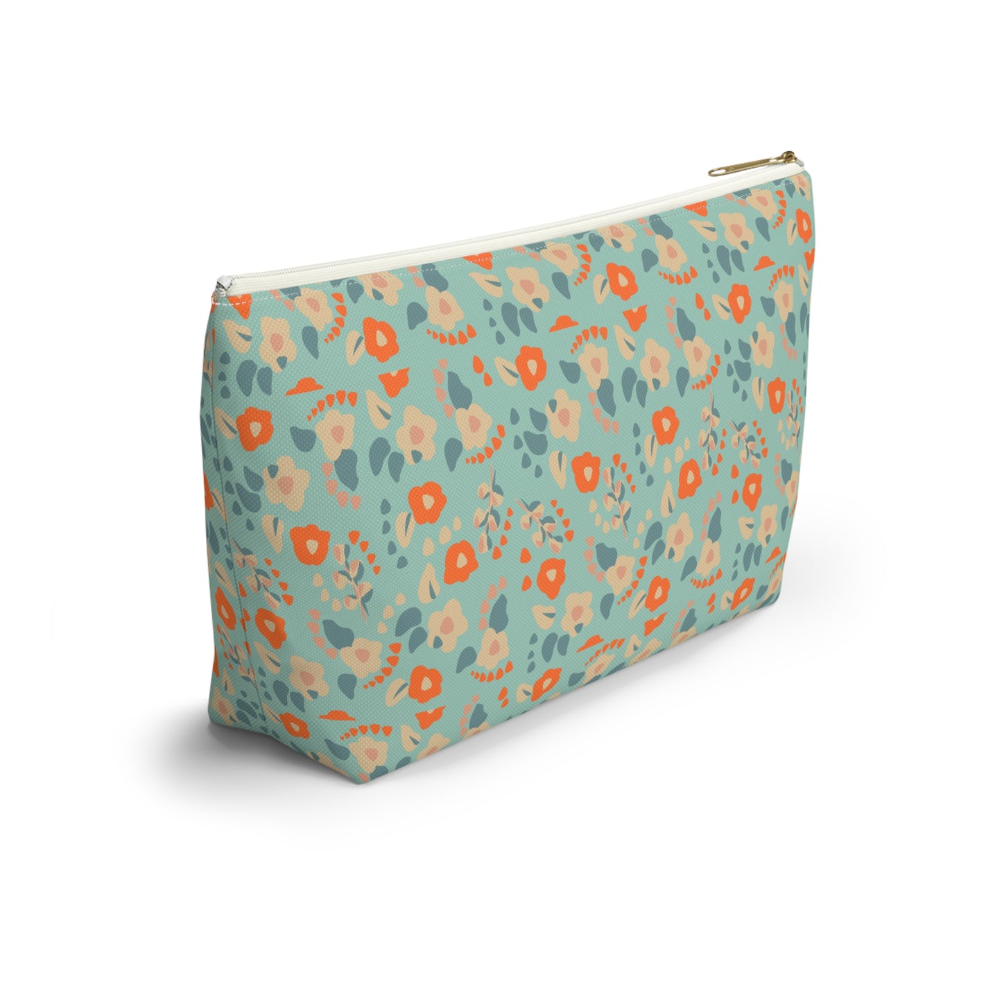 Orange Floral Print Design  Accessory Pouch w T-bottom
