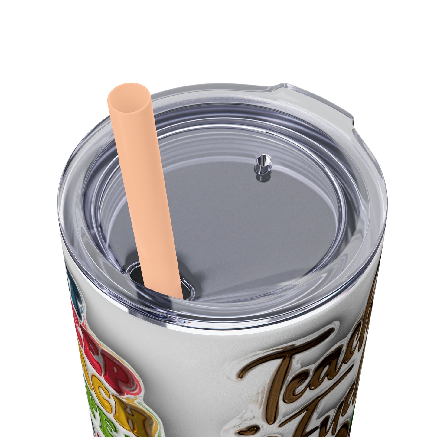 A+ Teacher Quotes Collage Skinny Tumbler with Straw, 20oz