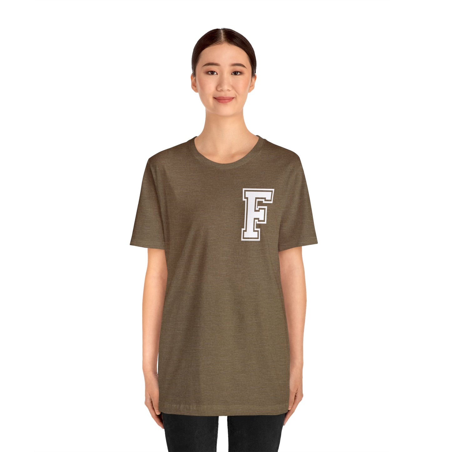 Front and Back Design - Varsity F Vertical Freeburg Midgets Logo Bella Jersey Short Sleeve Tee (Unisex)