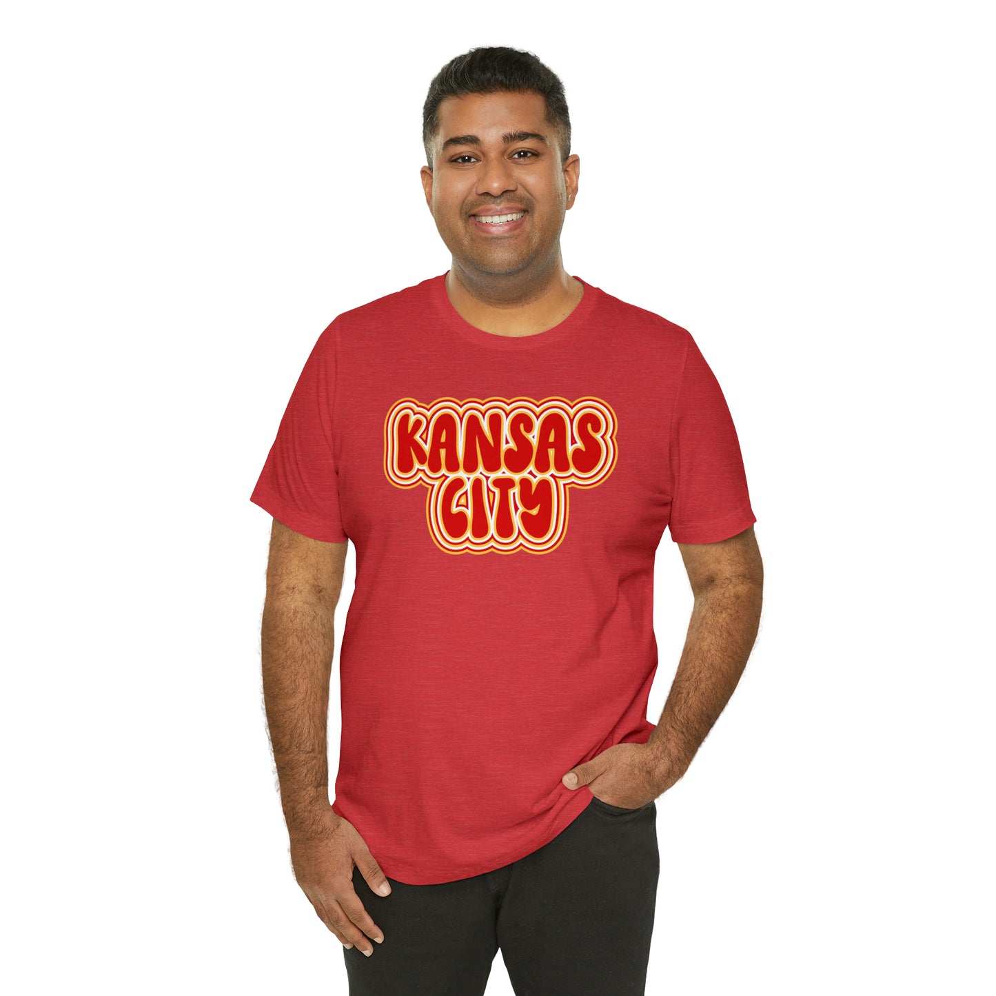 Swift Kelce Football Bubble Font Bella Jersey Short Sleeve Tee (Unisex) - Front and Back Design