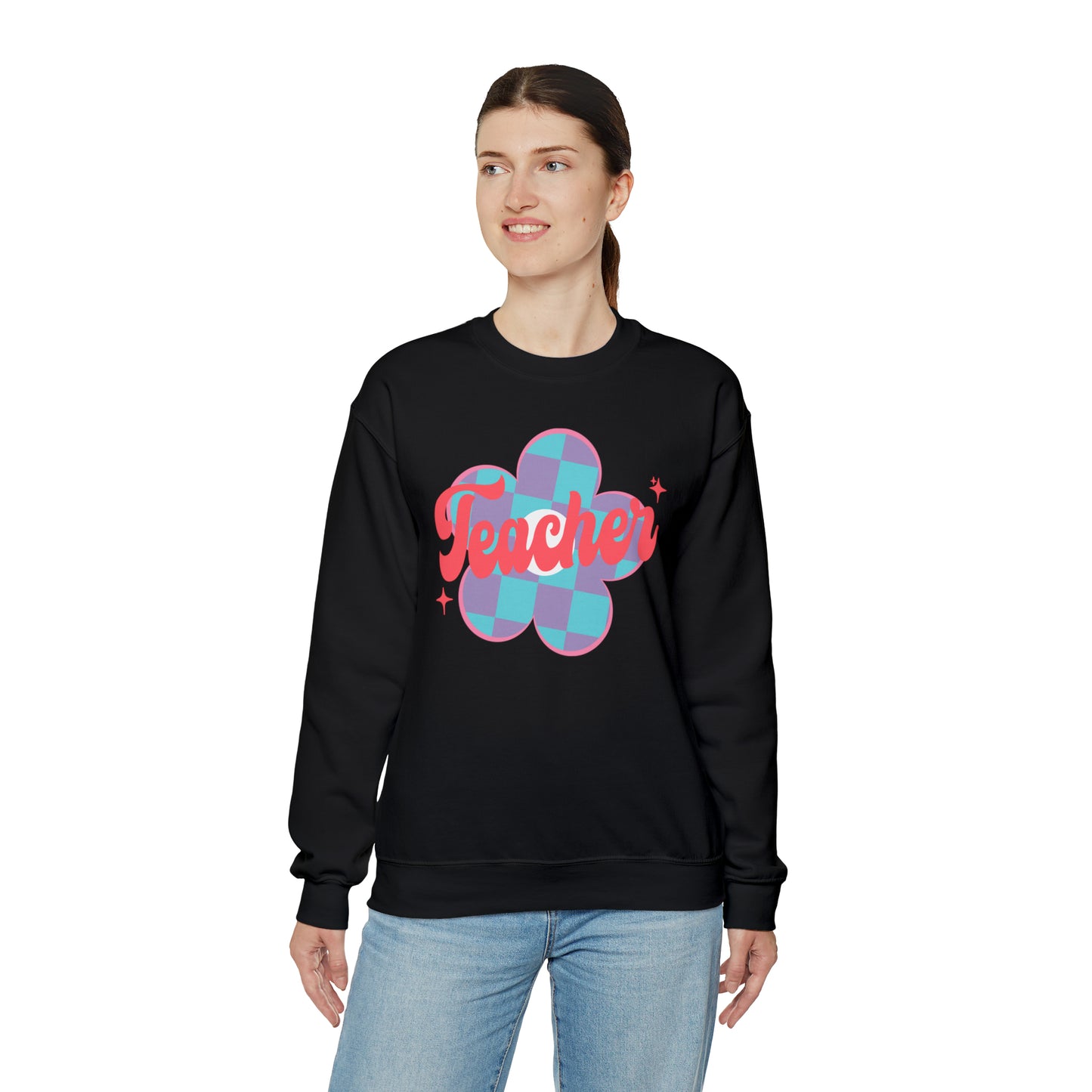 Plaid Daisy Teacher Heavy Blend™ Crewneck Sweatshirt