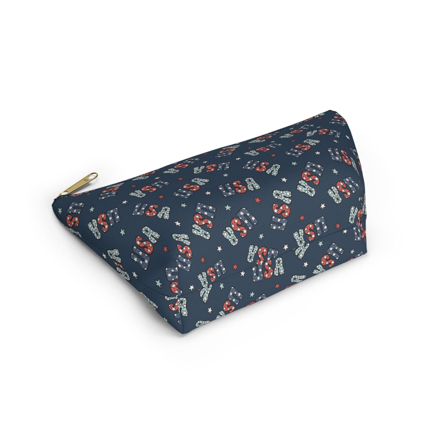 USA America 4th of July USA Stars Red, White and Blue Print Design Accessory Pouch w T-bottom