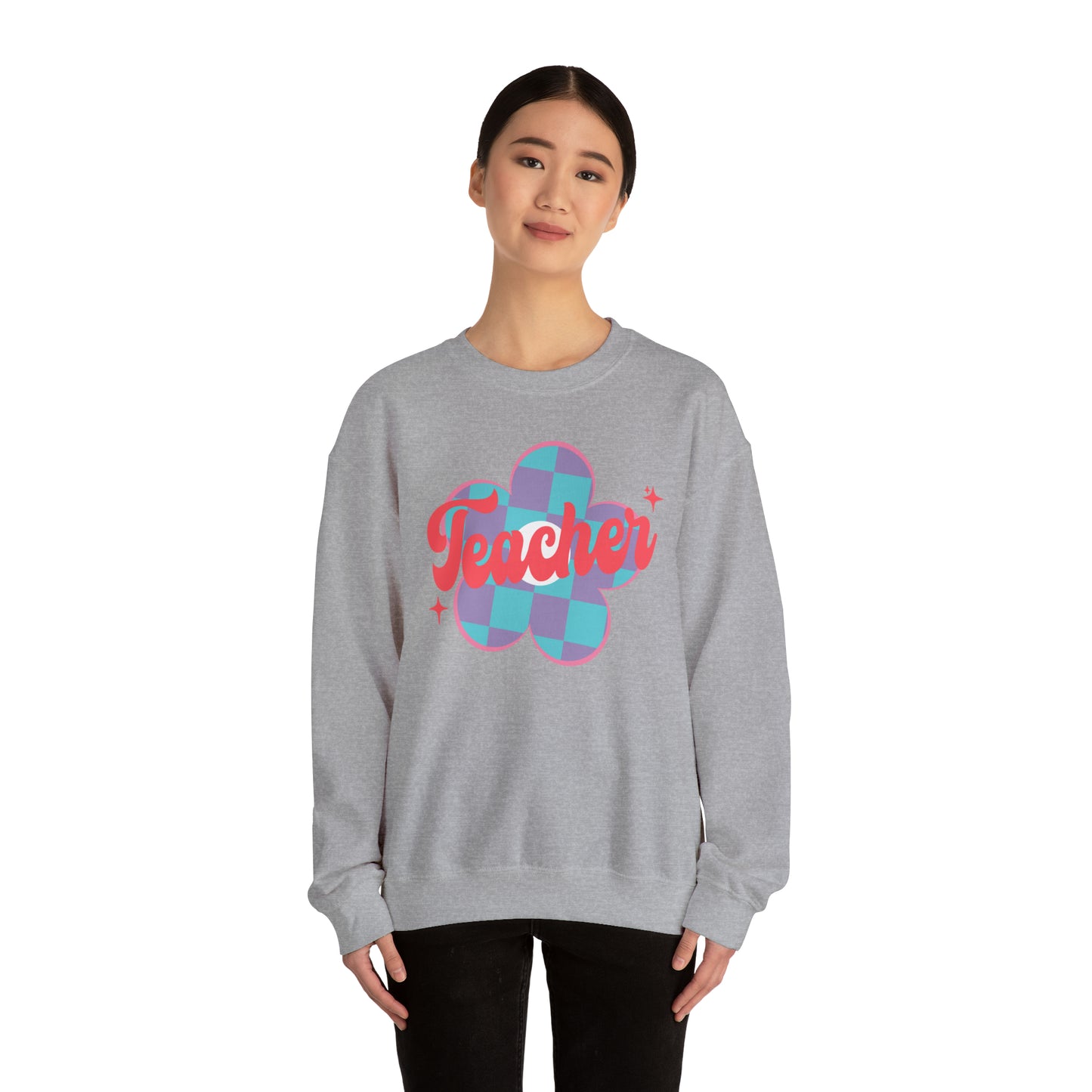 Plaid Daisy Teacher Heavy Blend™ Crewneck Sweatshirt