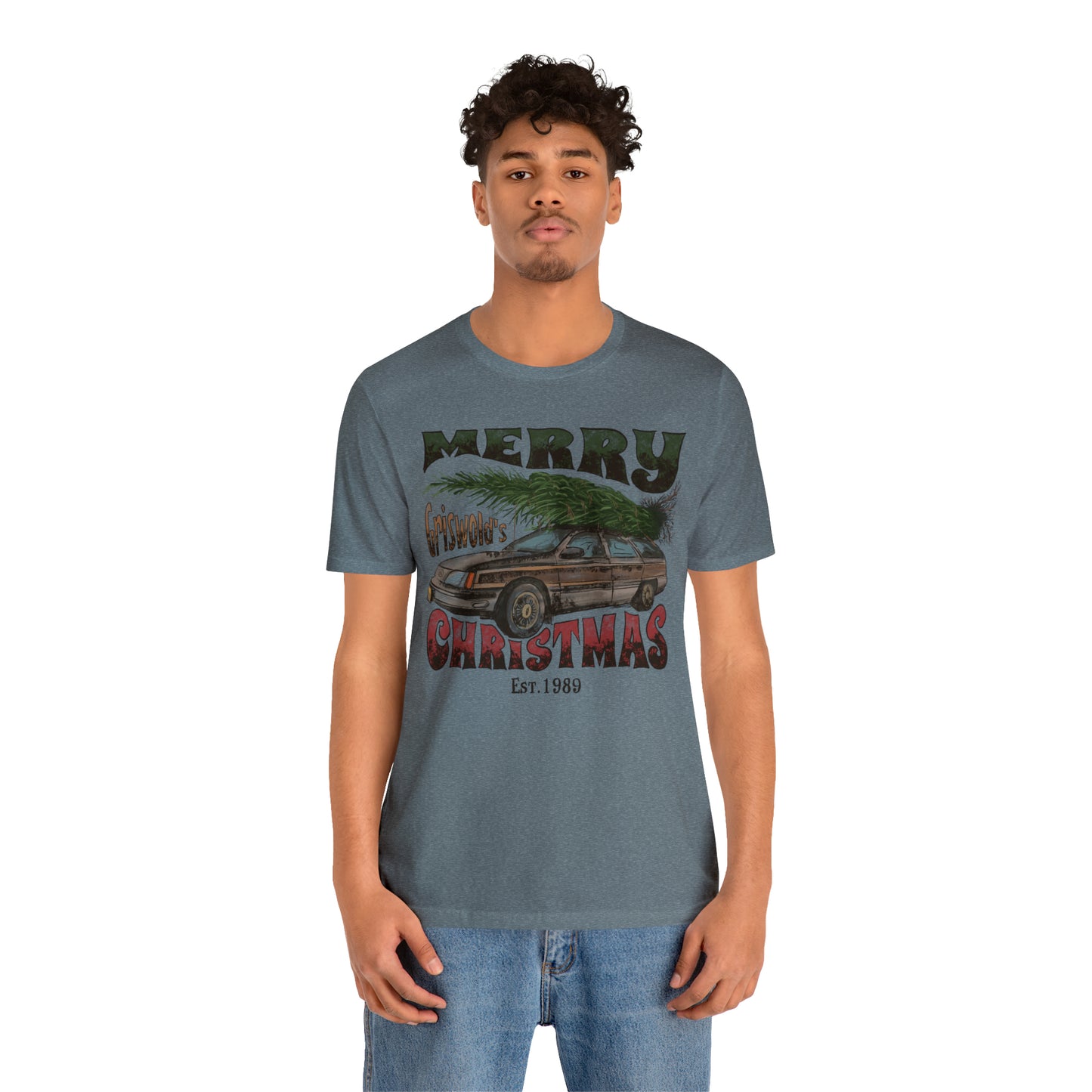 Distressed Griswold's Christmas Tree Station Wagon Holiday Bella Jersey Short Sleeve Tee (Unisex)