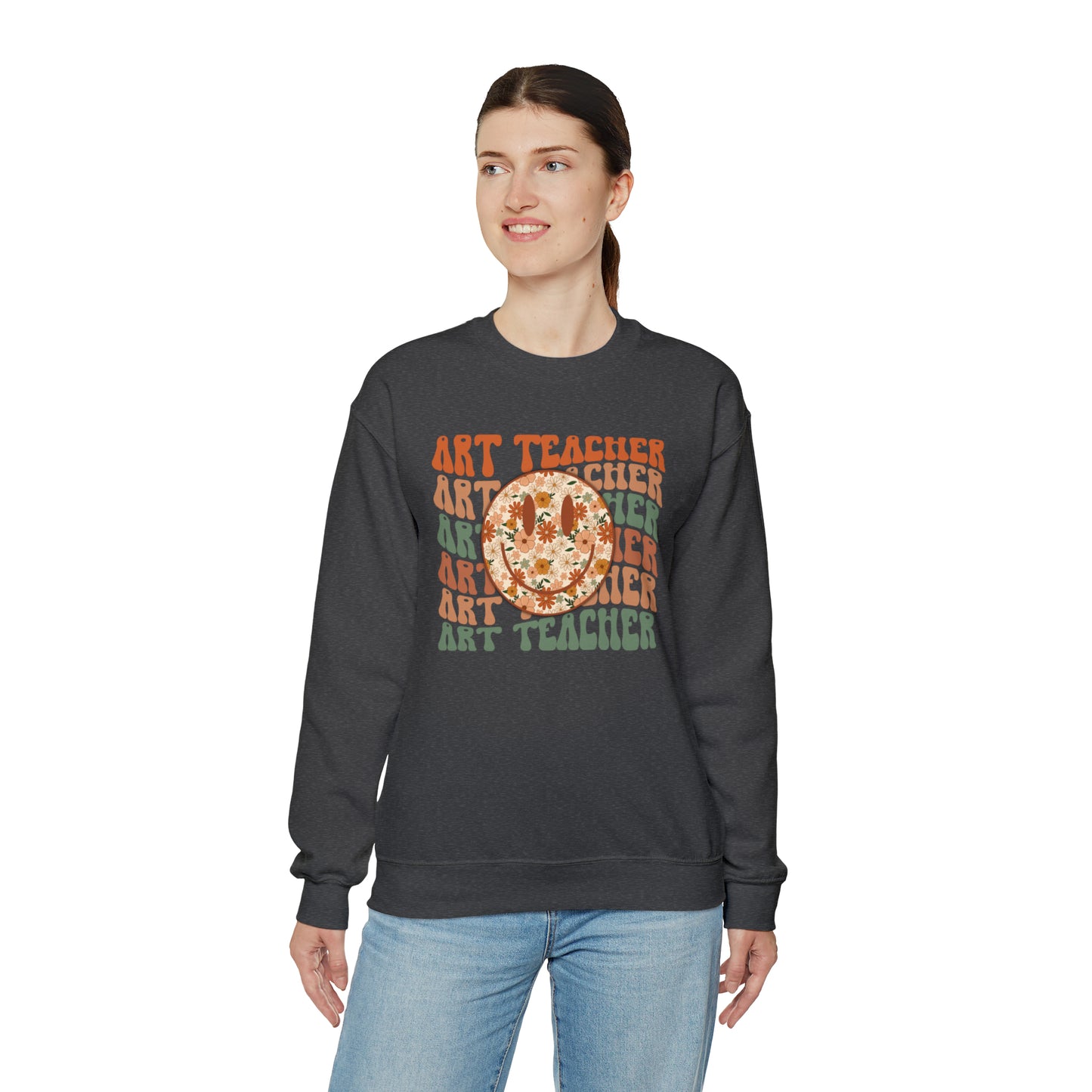 Art Teacher with Smiley Face Heavyweight Crewneck Sweatshirt