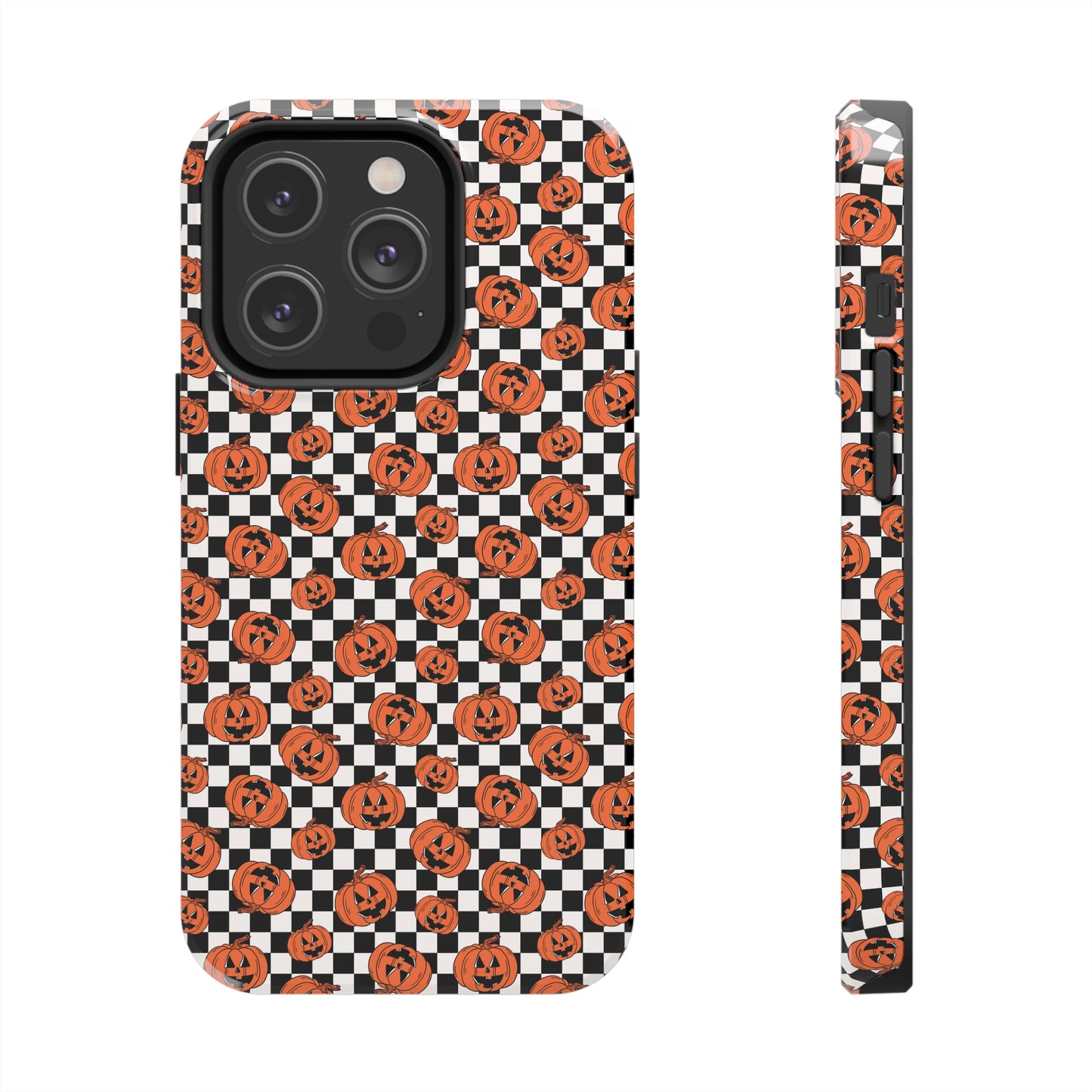 Pumpkin / Jack-O-Lantern Checkerboard Halloween/ Fall Patterned Tough Phone Cases