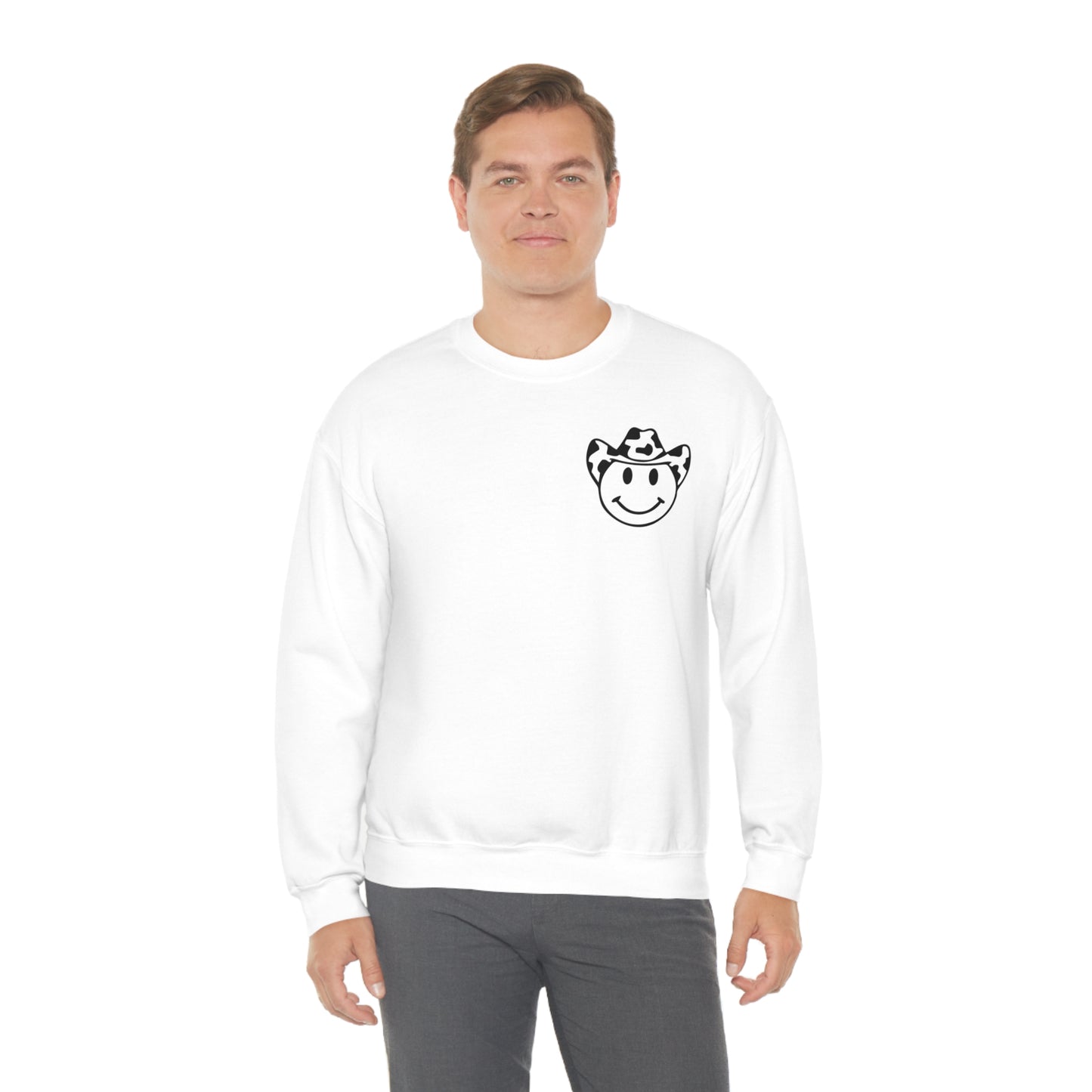 "Smiley Face HOWDY" (Front and Back Design) - Unisex Heavy Blend™ Crewneck Sweatshirt