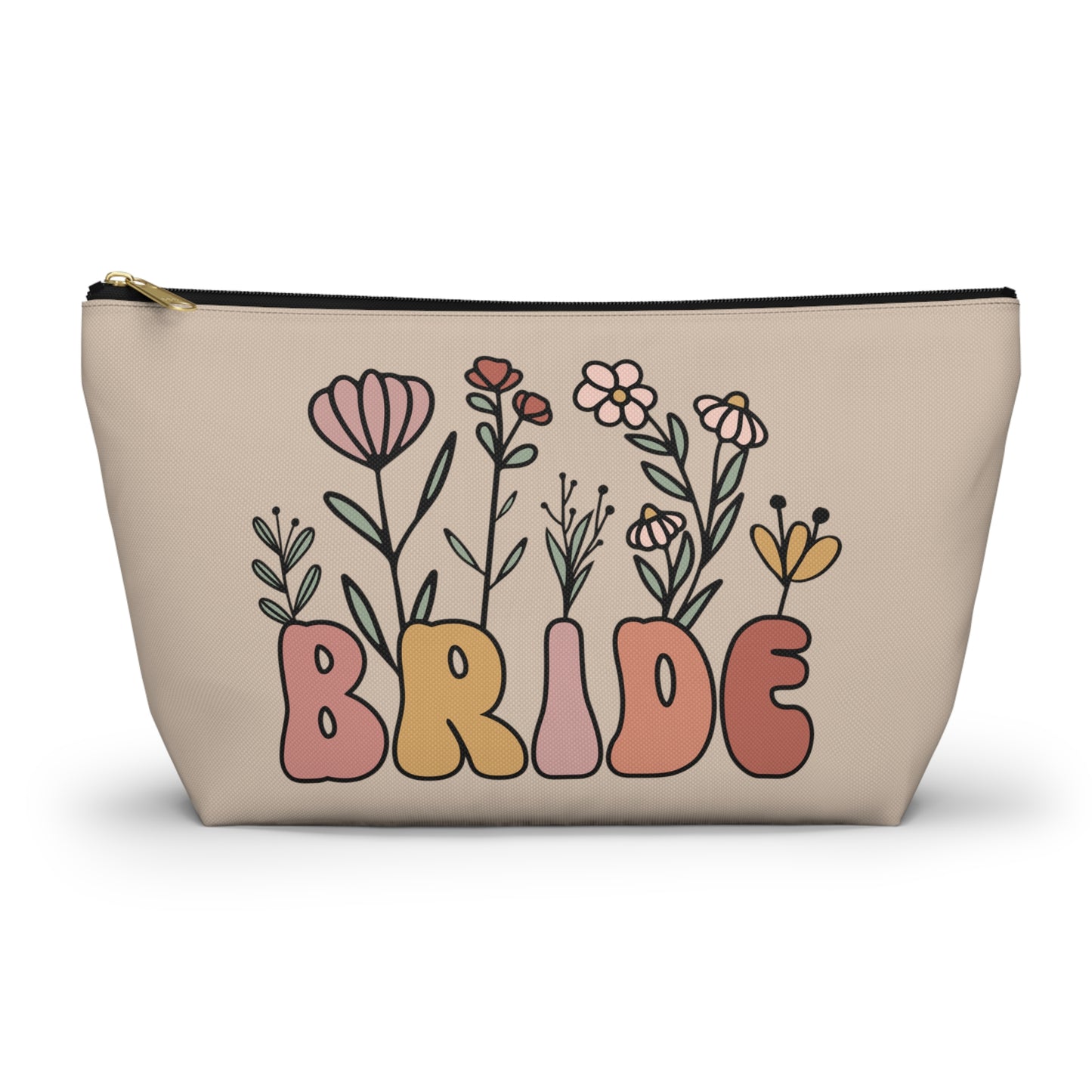 Retro Boho Bride Floral Print Design Accessory Pouch w T-bottom