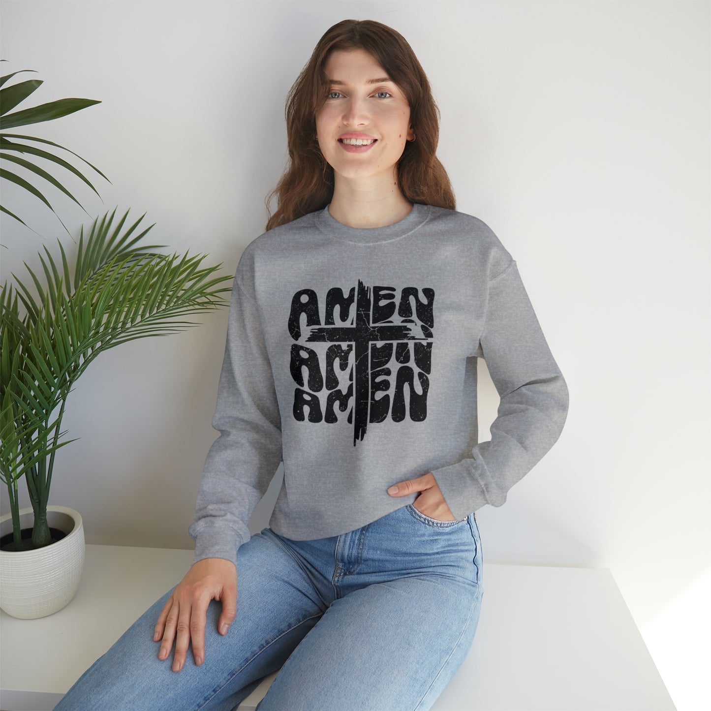 Amen Amen Amen with Cross Design Heavy Blend™ Crewneck Sweatshirt