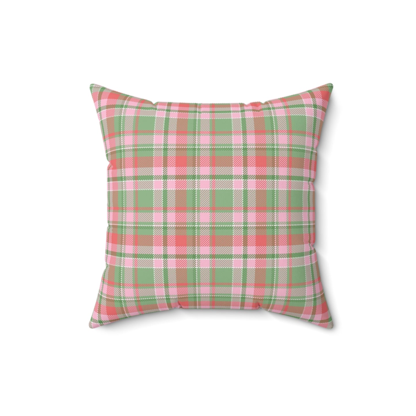 Christmas Pink Plaid/ Holiday Polyester Square Pillow