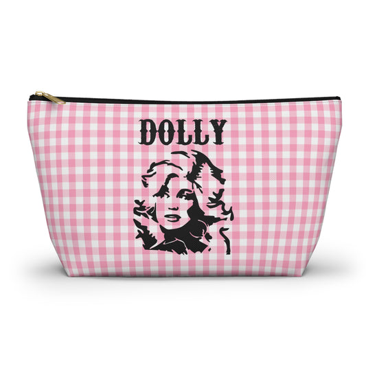 Dolly Portrait Pink Checkerboard Accessory Pouch w T-bottom