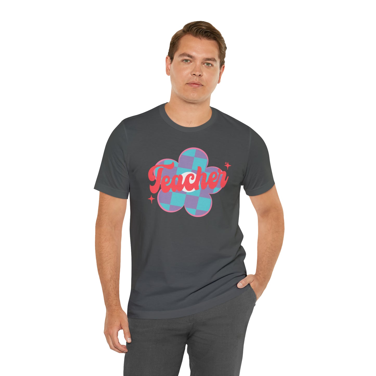 Purple and Blue Plaid Daisey Teacher T-Shirt