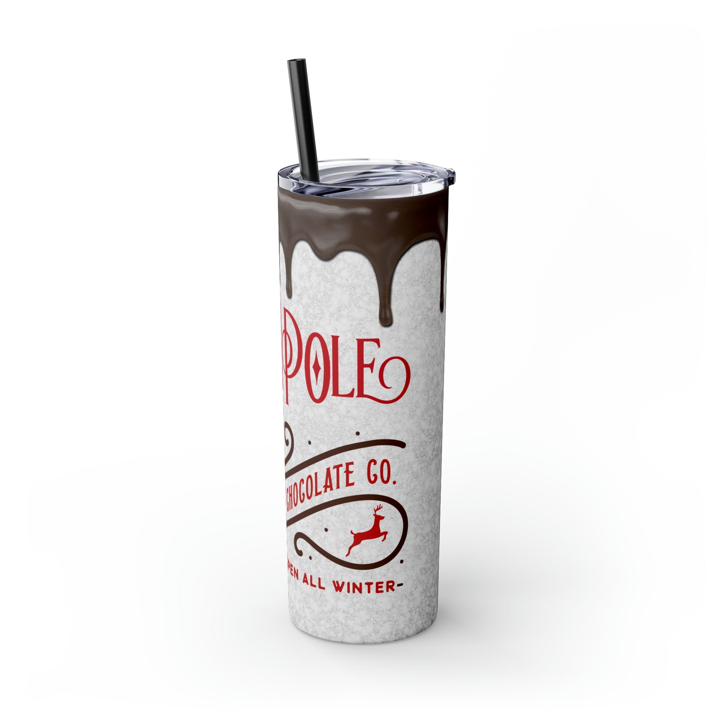 North Pole Santa Claus Hot Chocolate Co. Christmas/ Holiday Skinny Tumbler with Straw, 20oz