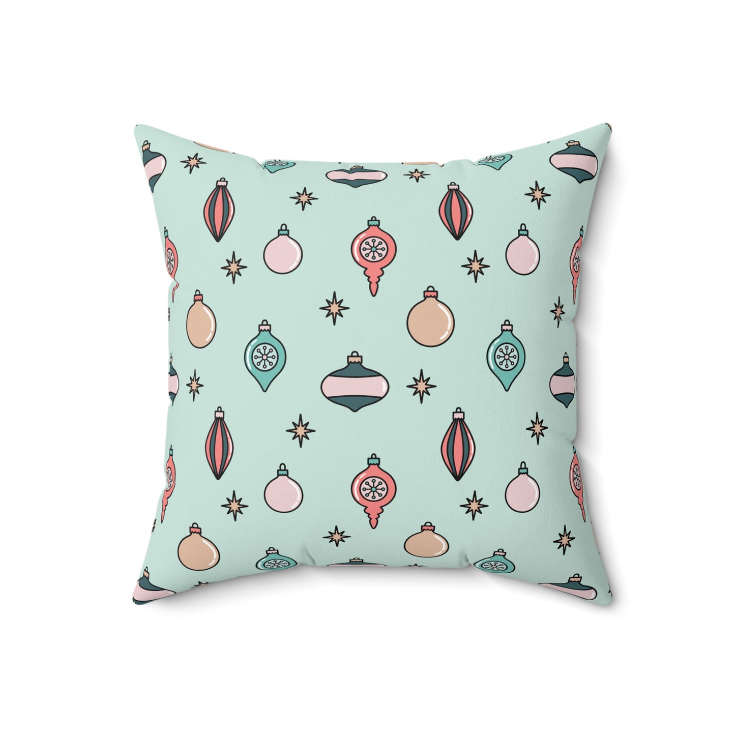 Boho Mint Green Christmas Ornament Print/ Holiday Polyester Square Pillow