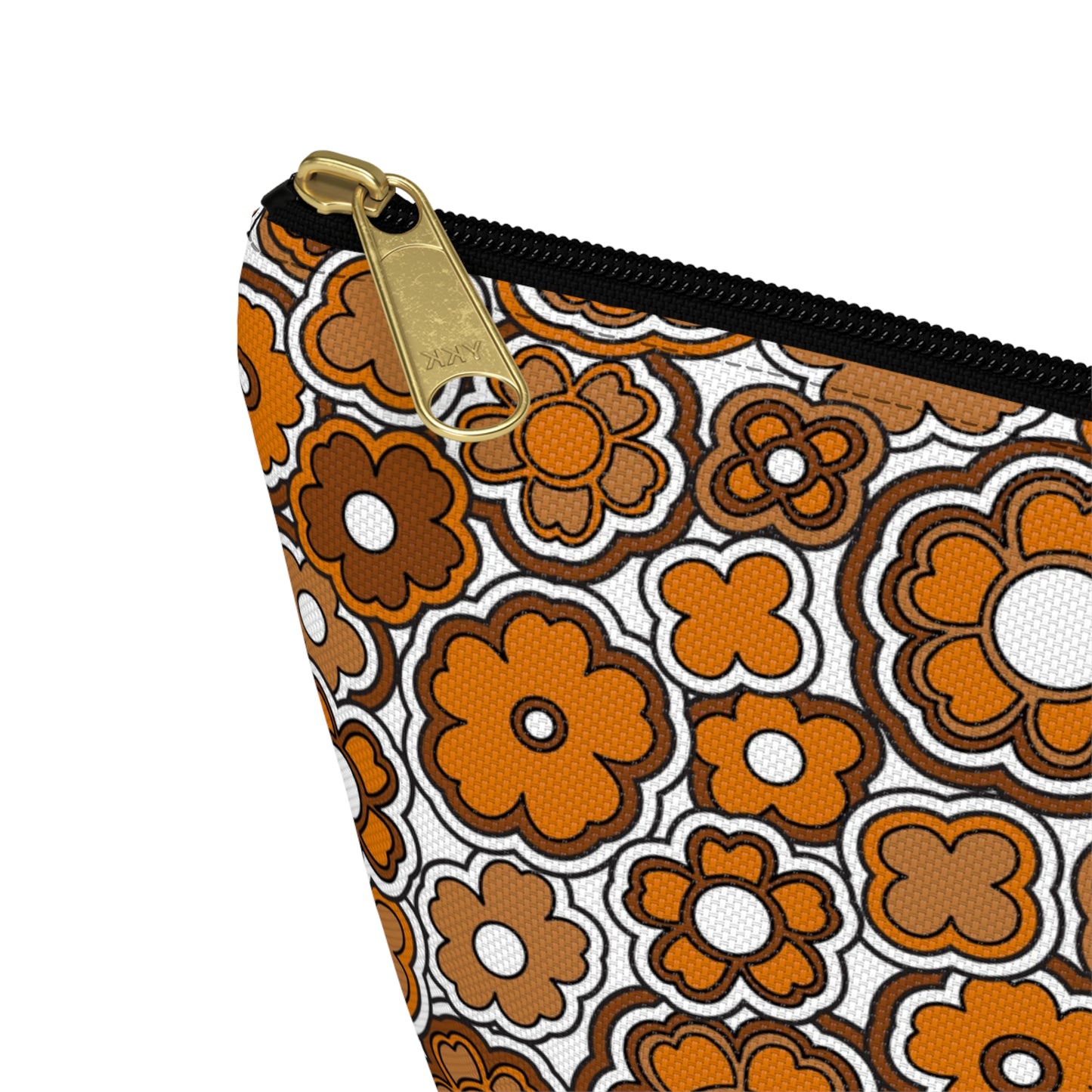 Flower Power Retro Brown Print Accessory Pouch w T-bottom