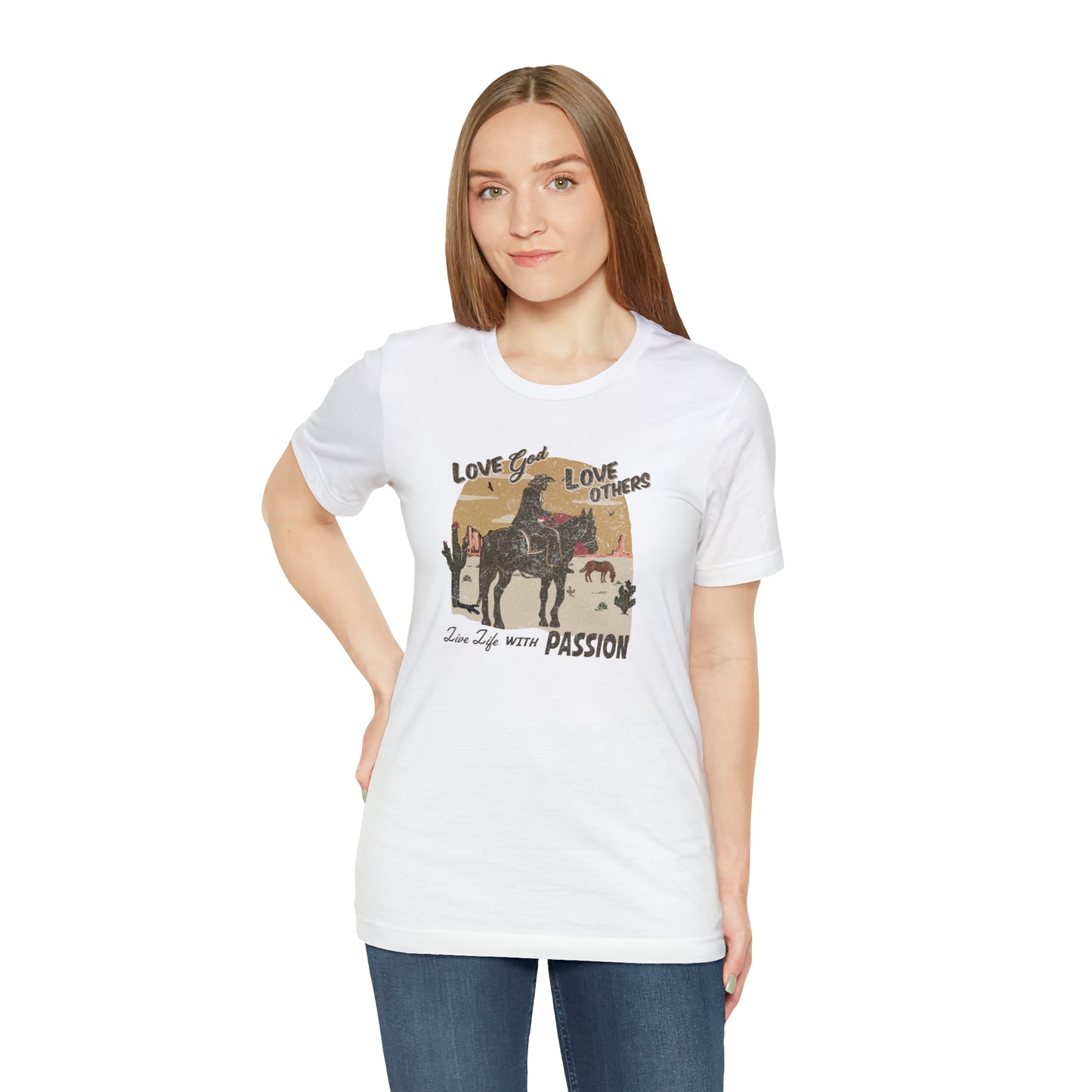 "Love God, Love Others, Live Life with Passion" Unisex Jersey Short Sleeve Tee