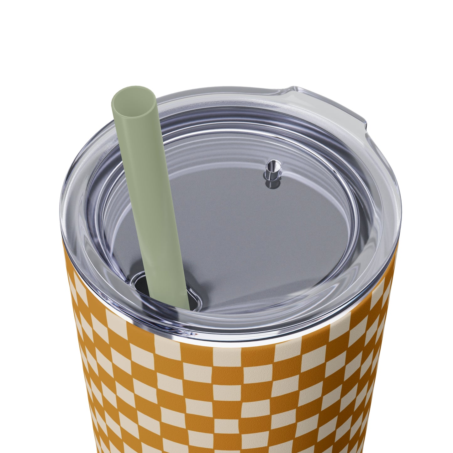 Boho Golden Checkerboard Print Skinny Tumbler with Straw, 20oz