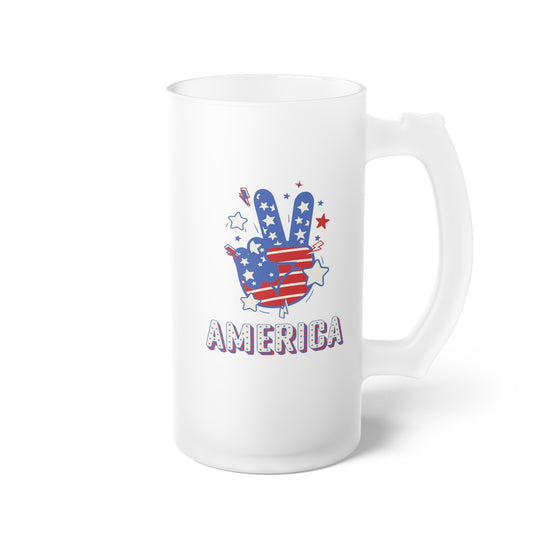 America with a Peach Hand United States / USA/ 4th of July Frosted Glass Beer Mug